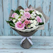 Букет цветов из:  Герберы, Альстромерии и Хризантемы в Посёлок Комбината Стройматериалов-1
