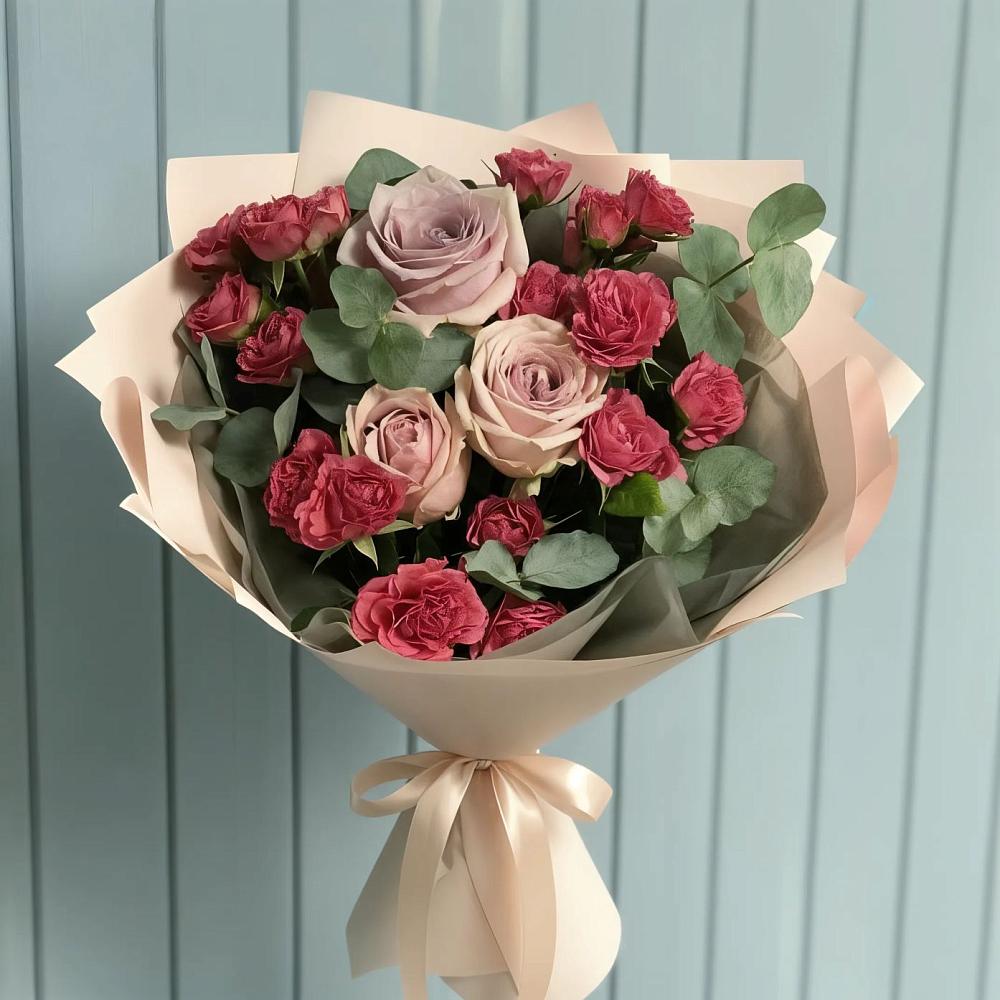 Букет цветов из: Гвоздики и Розы в Посёлок Комбината Стройматериалов-1