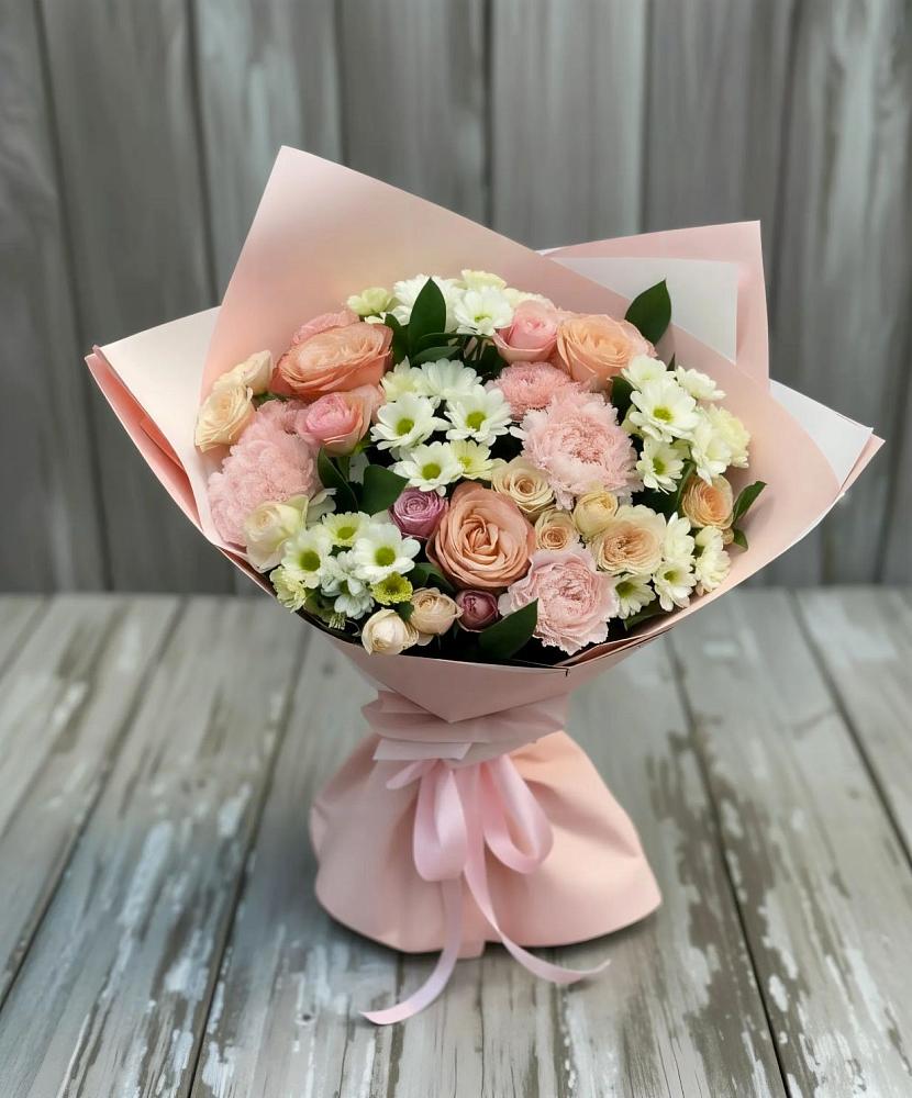 Букет цветов из: Гвоздики, Розы и Хризантемы в Посёлок Комбината Стройматериалов-1