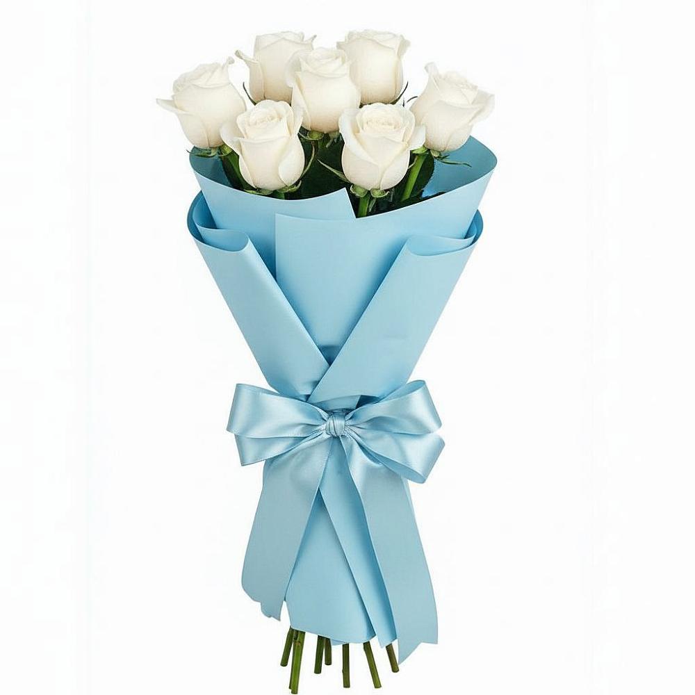 Букет 7 белых роз Проуд в Посёлок Комбината Стройматериалов-1