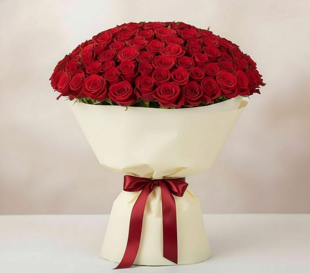 Букет 101 Красная роза Милано в Посёлок Комбината Стройматериалов-1