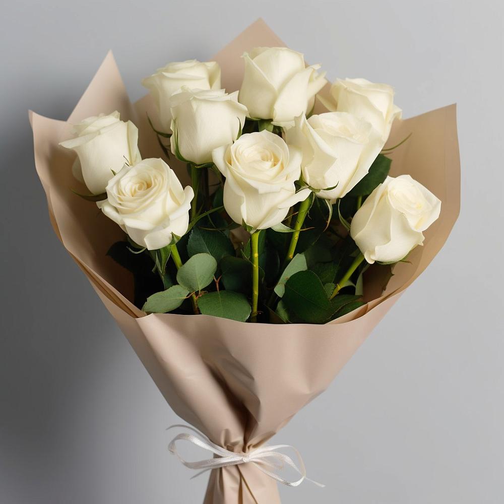 Букет 9 Белых роз Эдлесс Лав в Посёлок Комбината Стройматериалов-1