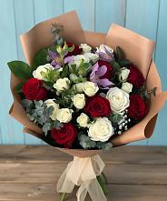 Букет цветов из:  Розы и Альстромерии в Посёлок Комбината Стройматериалов-1