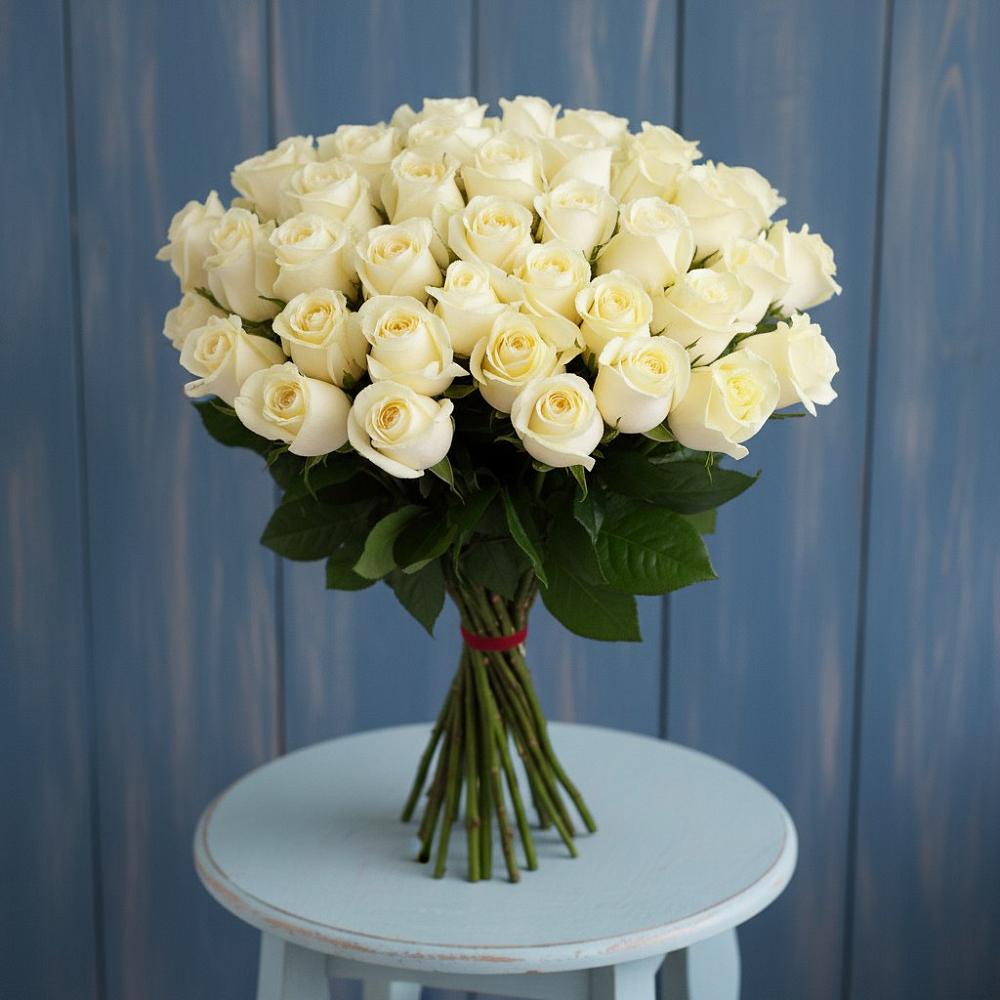 Букет 51 Белая роза Эдлесс Лав в Посёлок Комбината Стройматериалов-1