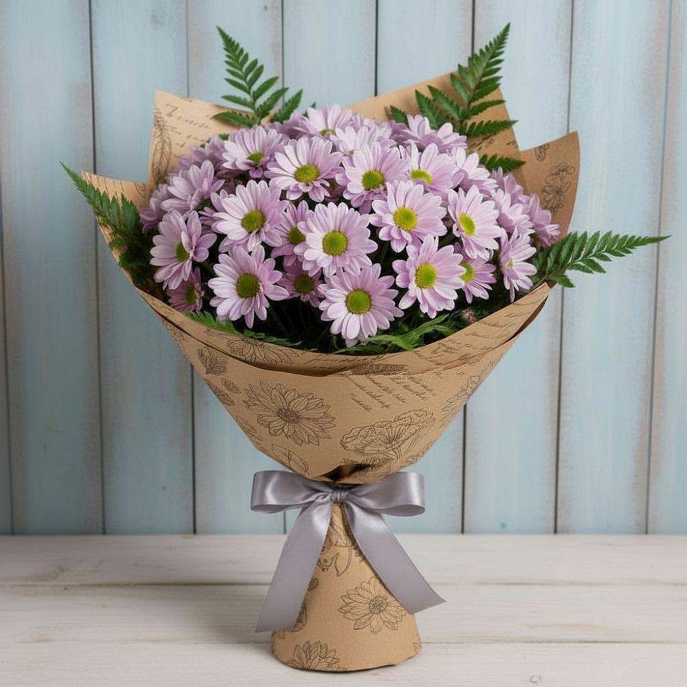 Букет цветов из: Хризантемы в Посёлок Комбината Стройматериалов-1
