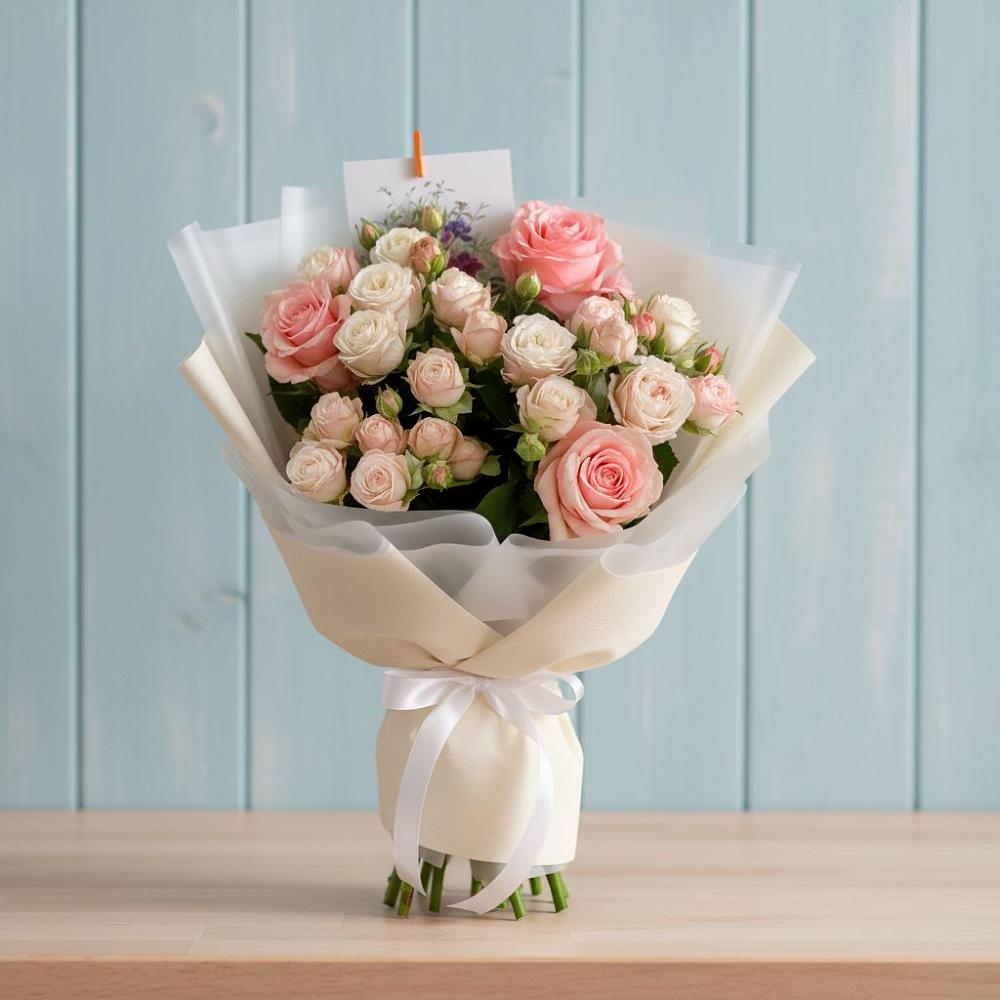 Букет цветов из: Розы в Посёлок Комбината Стройматериалов-1