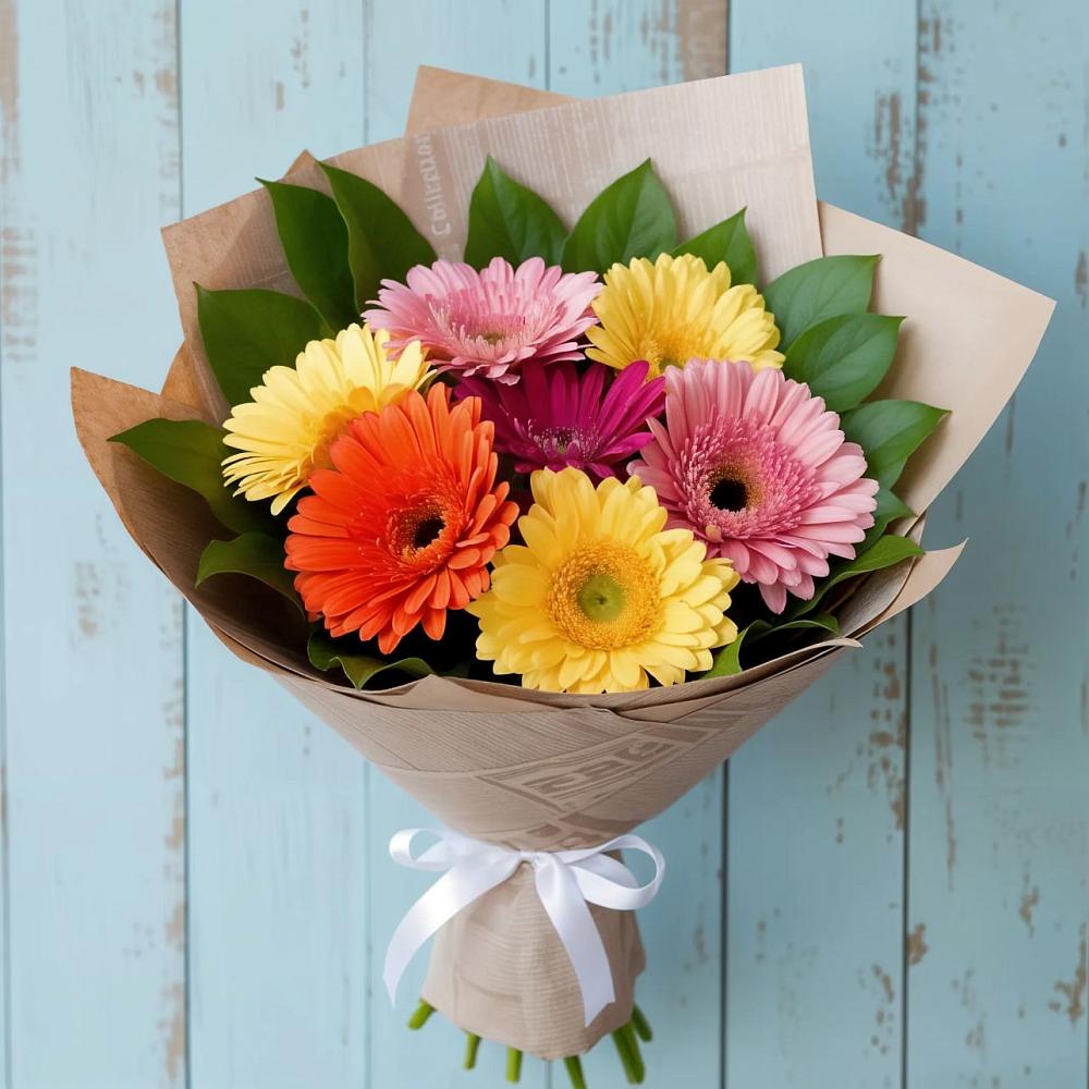 Букет цветов из: Герберы в Посёлок Комбината Стройматериалов-1
