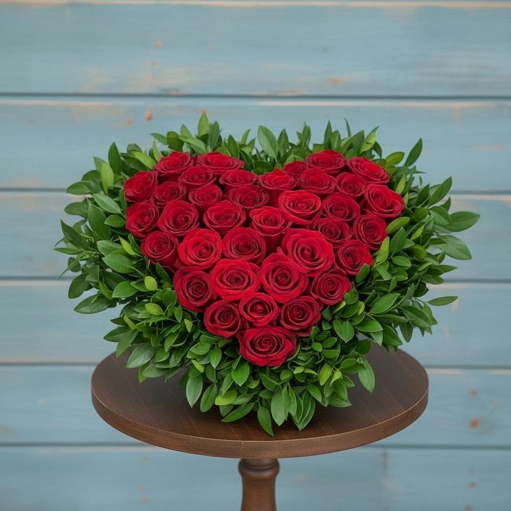 Цветочная композиция из Розы в виде сердца в Посёлок Комбината Стройматериалов-1