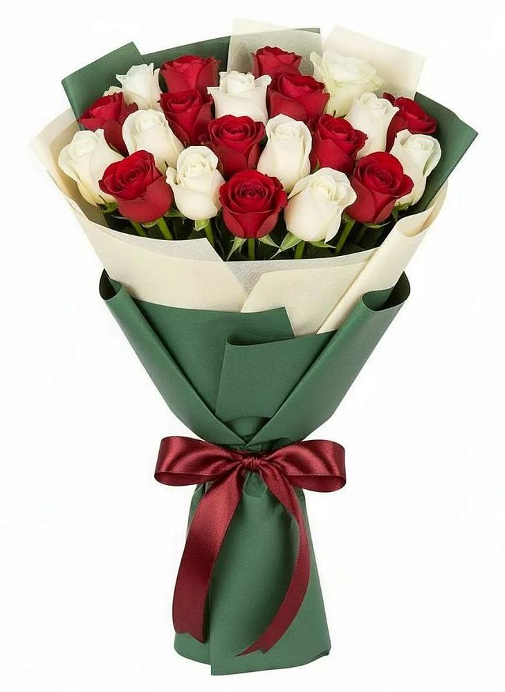 Букет Микс из красных и белых роз в Посёлок Комбината Стройматериалов-1