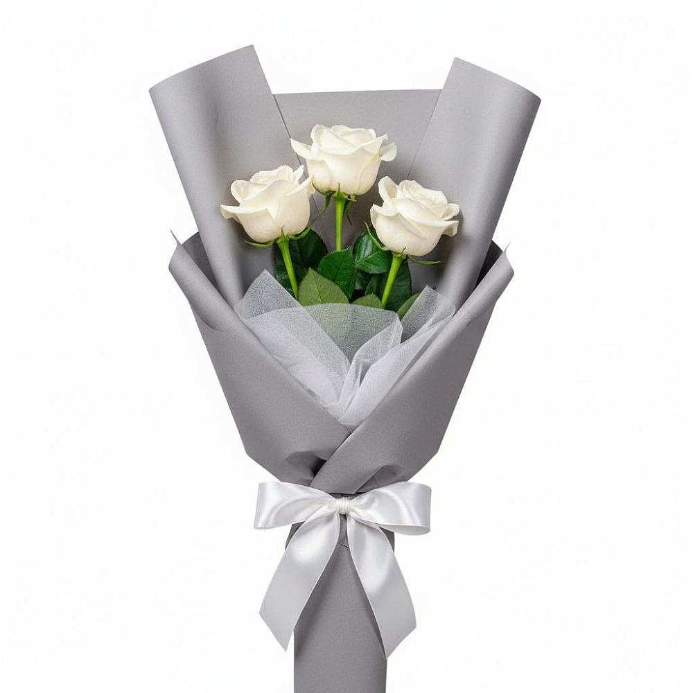 Букет 3 белые розы в Посёлок Комбината Стройматериалов-1