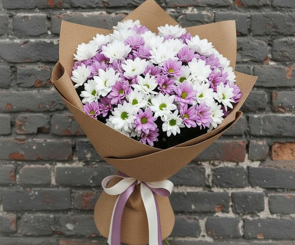 Букет цветов из: Хризантемы в Посёлок Комбината Стройматериалов-1