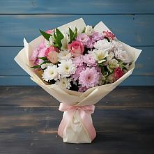 Букет цветов из:  Хризантемы, Альстромерии и Розы в Посёлок Комбината Стройматериалов-1