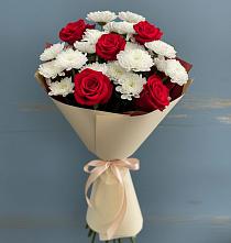 Букет цветов из:  Розы и Хризантемы в Посёлок Комбината Стройматериалов-1