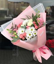 Букет цветов из:  Розы, Лизиантусы и Хризантемы в Посёлок Комбината Стройматериалов-1