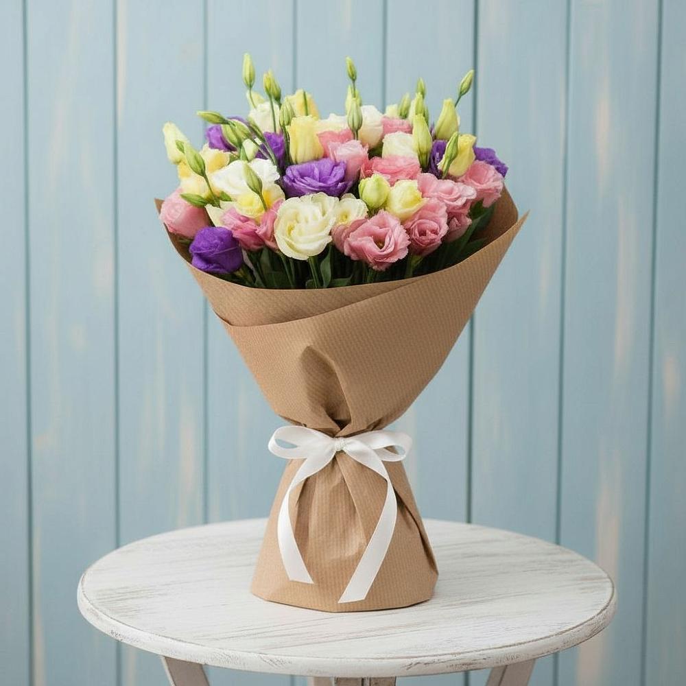 Букет цветов из: Лизиантусы в Посёлок Комбината Стройматериалов-1