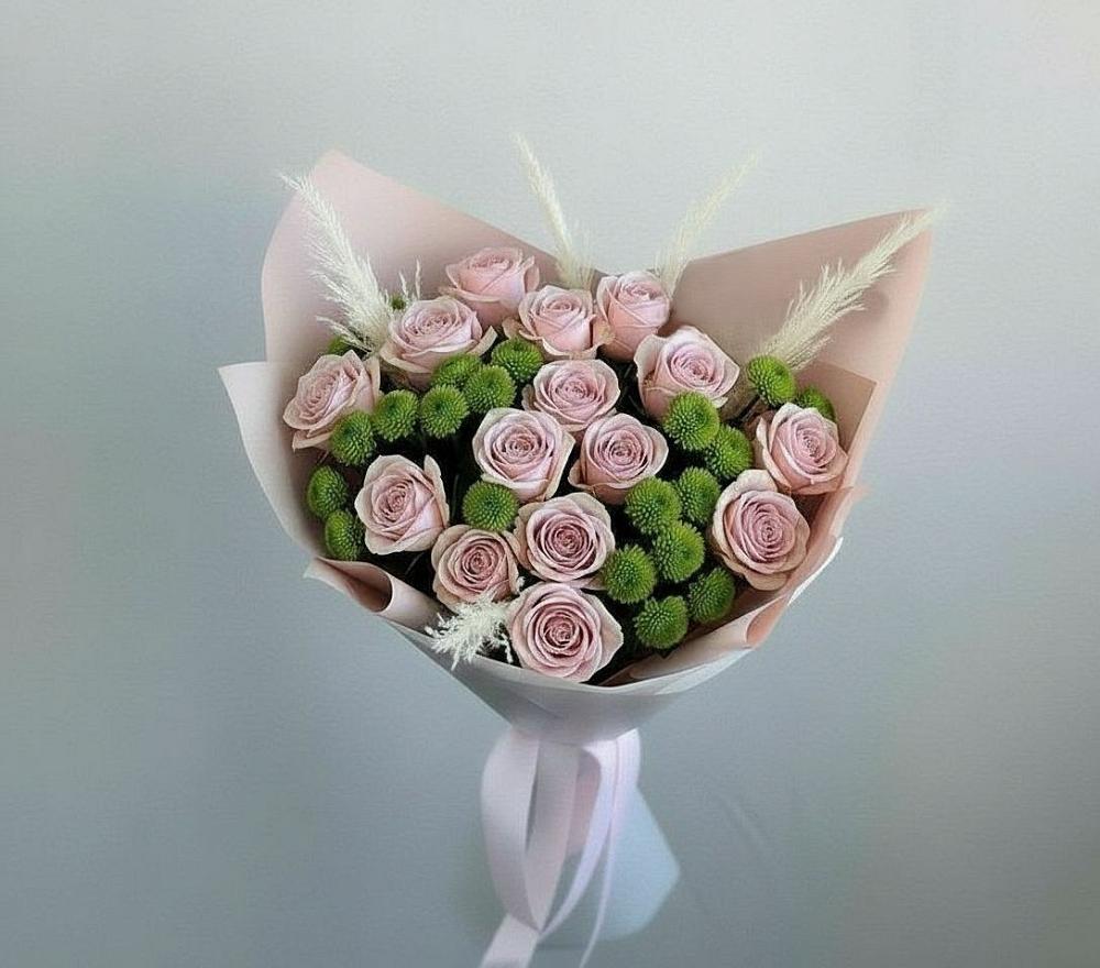 Букет цветов из: Розы и Хризантемы в Посёлок Комбината Стройматериалов-1