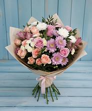 Букет цветов из:  Хризантемы, Розы и Альстромерии в Посёлок Комбината Стройматериалов-1