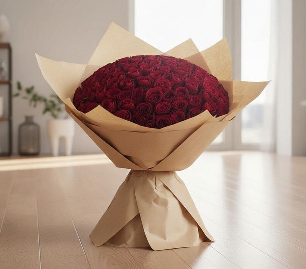 Букет 101 Красная роза в Посёлок Комбината Стройматериалов-1
