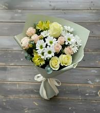 Букет цветов из:  Альстромерии, Розы и Хризантемы в Посёлок Комбината Стройматериалов-1