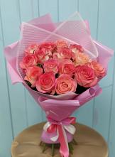 Букет 15 Розовых роз Равель в Посёлок Комбината Стройматериалов-1