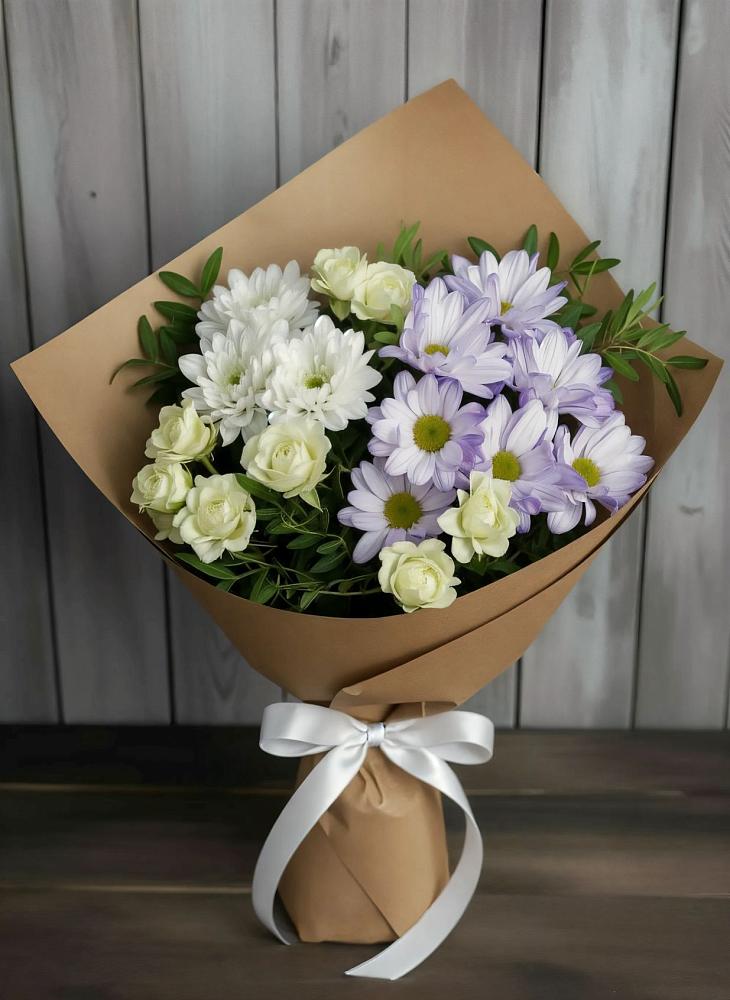 Букет цветов из: Хризантемы и Розы в Посёлок Комбината Стройматериалов-1