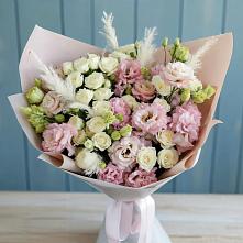 Букет цветов из:  Альстромерии и Розы в Посёлок Комбината Стройматериалов-1